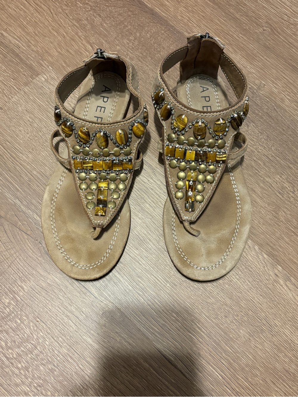 Apepazza Taupe Jeweled T-Strap Sandals